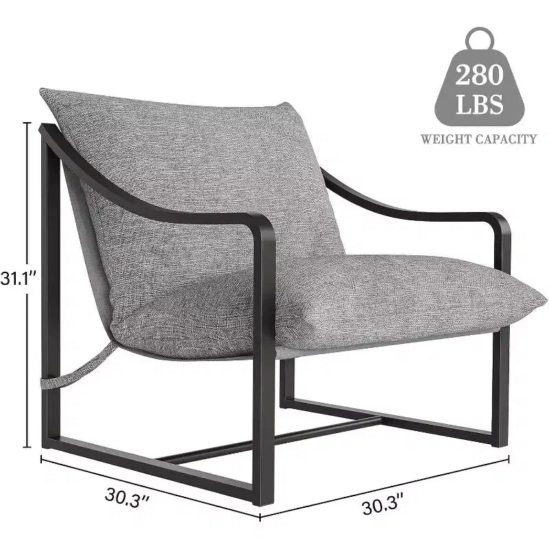 COZONY Fauteuil d'appoint moderne, fauteuil de lecture à cadre métallique, accoudoirs, coussin en mousse souple, capacité de 127 kg, fauteuil rembourré en toile pour salon, chambre à coucher, lounge