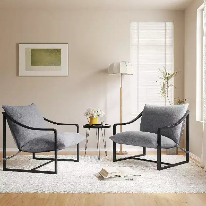 COZONY Fauteuil d'appoint moderne, fauteuil de lecture à cadre métallique, accoudoirs, coussin en mousse souple, capacité de 127 kg, fauteuil rembourré en toile pour salon, chambre à coucher, lounge