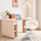Chaise de bureau pivotante à 360° en forme de patte de chat blanche avec hauteur réglable, coussin moelleux et roulettes – Idéale pour la chambre, la salle de maquillage et le bureau à domicile.