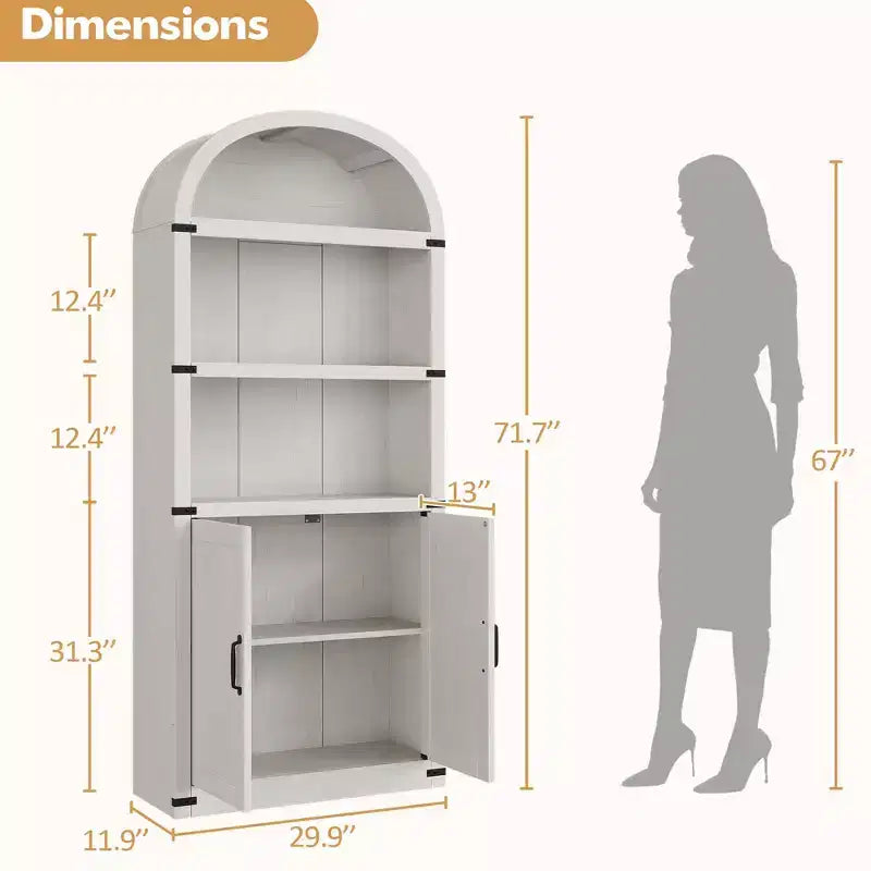 Bibliothèque avec portes Étagère arquée de 182 cm de haut Armoire de style campagnard avec étagères Bibliothèques en bois pour bureau à domicile, salon