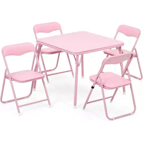 Acekool Metal Folding Card Table and 4 Chair Set, Pink Padded Folding Chairs with Cushion and Steel Frame, Square Foldable Table for Dining Room