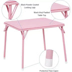 Acekool Table de jeu pliante en métal avec 4 chaises, chaises pliantes rembourrées roses avec coussin et cadre en acier, table carrée pliable pour salle à manger