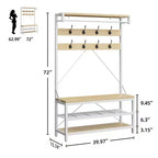 COZONY Meuble d'entrée porte-manteaux et banc à chaussures, 8 crochets, étagère de rangement, accent aspect bois, organisateur d'entrée