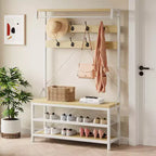 COZONY Meuble d'entrée porte-manteaux et banc à chaussures, 8 crochets, étagère de rangement, accent aspect bois, organisateur d'entrée