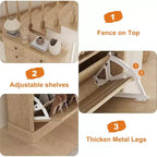 Armoire à chaussures étroite et cannelée 42, 2 tiroirs basculants et tiroir supérieur, profil incurvé, organisateur en bois pour entrée, couloir