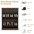 Armoire à chaussures étroite et cannelée 42, 2 tiroirs basculants et tiroir supérieur, profil incurvé, organisateur en bois pour entrée, couloir