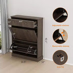 Armoire à chaussures étroite et cannelée 42, 2 tiroirs basculants et tiroir supérieur, profil incurvé, organisateur en bois pour entrée, couloir
