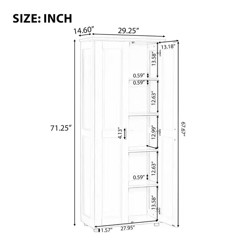 Armoire de rangement haute de salle de bain, meuble de sol autoportant avec 2 portes, étagères réglables, 5 compartiments intérieurs pour cuisine/garde-manger