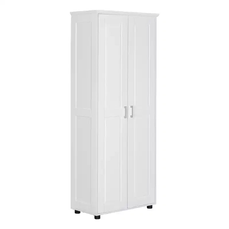 Armoire de rangement haute de salle de bain, meuble de sol autoportant avec 2 portes, étagères réglables, 5 compartiments intérieurs pour cuisine/garde-manger