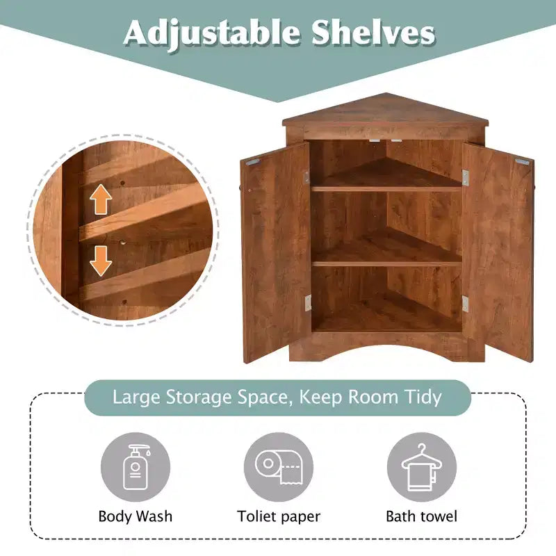 Meuble d'angle de salle de bain moderne en bois GDFStudio Ellis avec étagère réglable