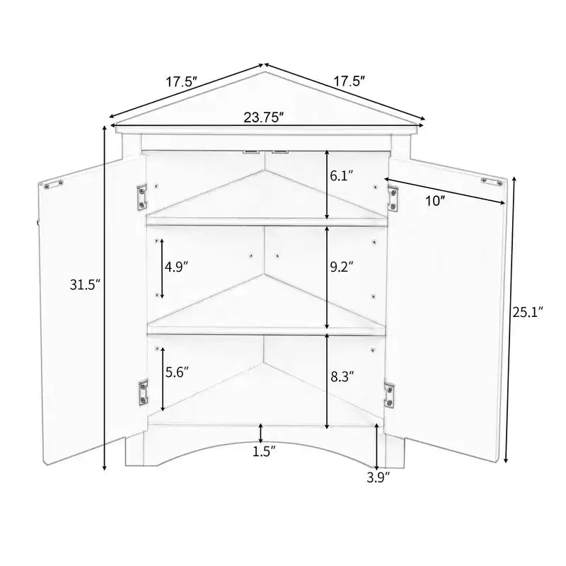 Meuble d'angle de salle de bain moderne en bois GDFStudio Ellis avec étagère réglable