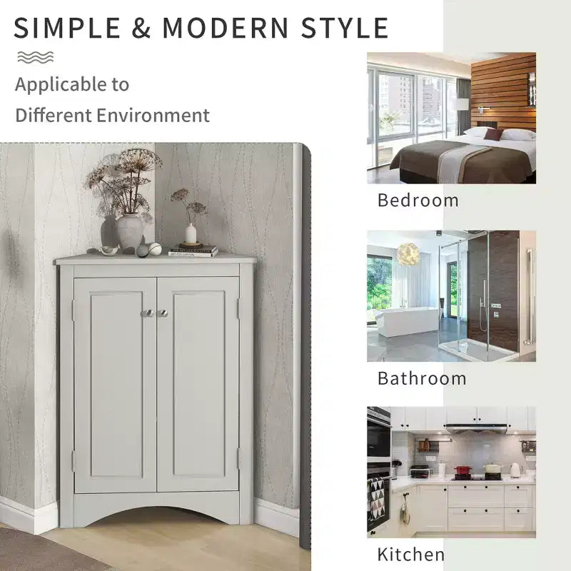 Meuble d'angle de salle de bain moderne en bois GDFStudio Ellis avec étagère réglable