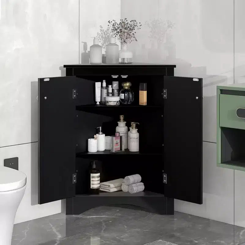 Meuble d'angle de salle de bain moderne en bois GDFStudio Ellis avec étagère réglable
