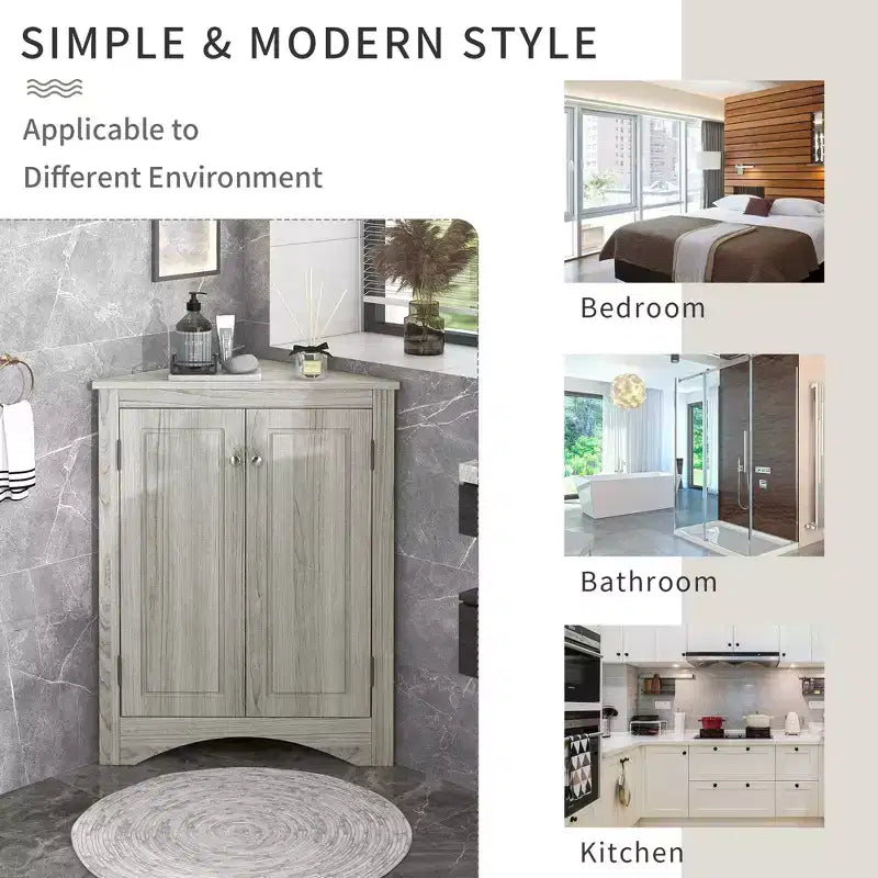 Meuble d'angle de salle de bain moderne en bois GDFStudio Ellis avec étagère réglable