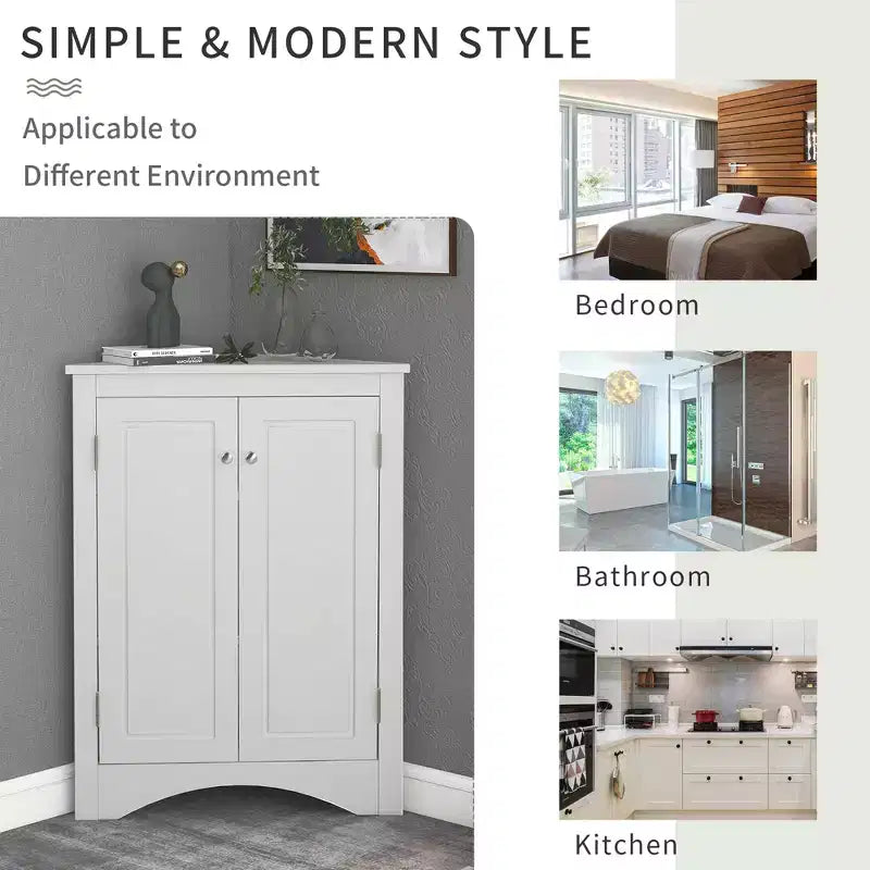 Meuble d'angle de salle de bain moderne en bois GDFStudio Ellis avec étagère réglable