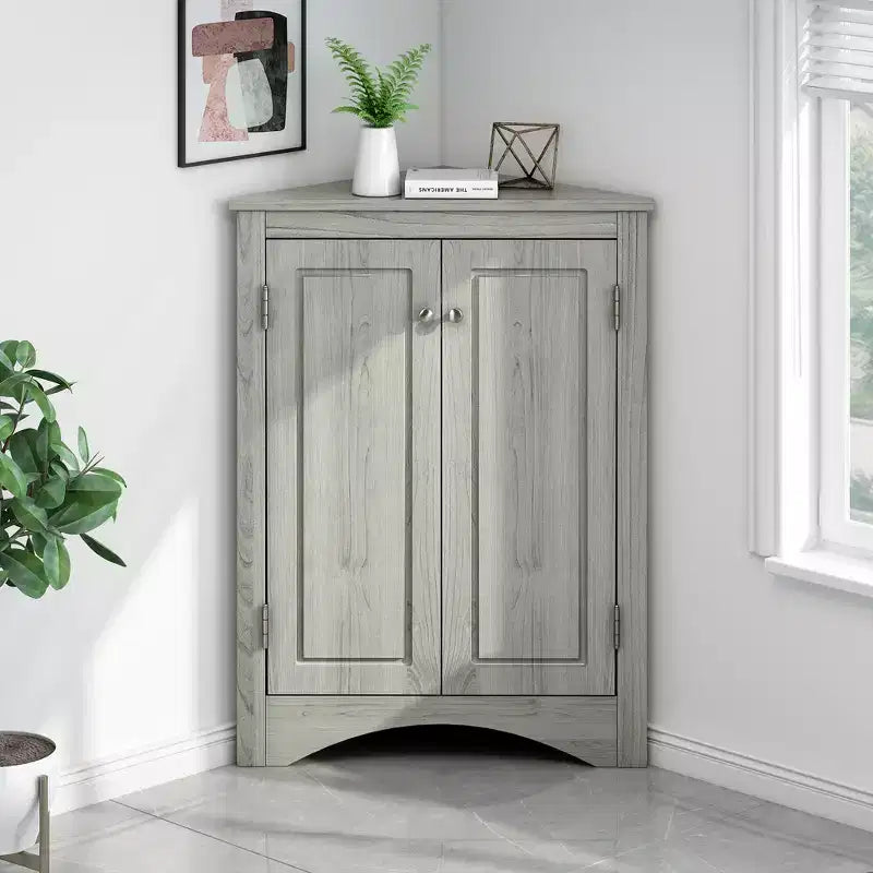 Meuble d'angle de salle de bain moderne en bois GDFStudio Ellis avec étagère réglable