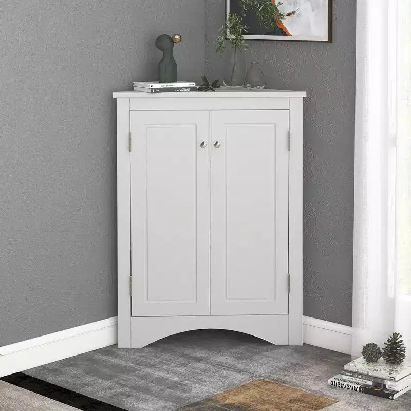 Meuble d'angle de salle de bain moderne en bois GDFStudio Ellis avec étagère réglable