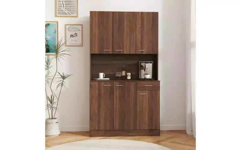 TUYOHW Armoire de rangement 6 portes, Armoire et meuble de cuisine haute de 180 cm avec tiroir et étagère ouverte, Meuble de rangement de cuisine et armoire de chambre en MDF
