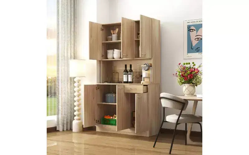TUYOHW 6-Door Storage Cabinet, 70.87 Tall Wardrobe & Kitchen Cabinet with Drawer & Open Shelf, MDF Kitchen Pantry Cabinet & Bedroom Hutch