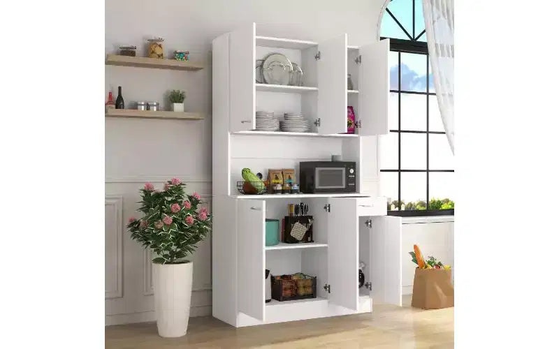 TUYOHW Armoire de rangement 6 portes, Armoire et meuble de cuisine haute de 180 cm avec tiroir et étagère ouverte, Meuble de rangement de cuisine et armoire de chambre en MDF
