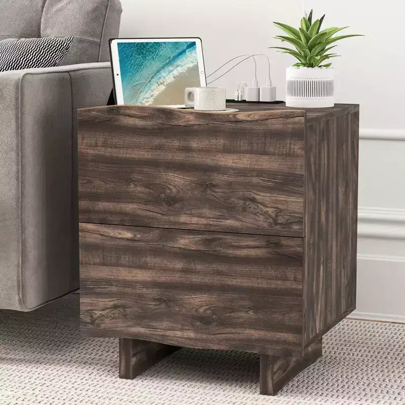 Table d'appoint Bestier Wave avec tiroir et station de charge, prise secteur, ports USB et Type-C pour chambre ou salon