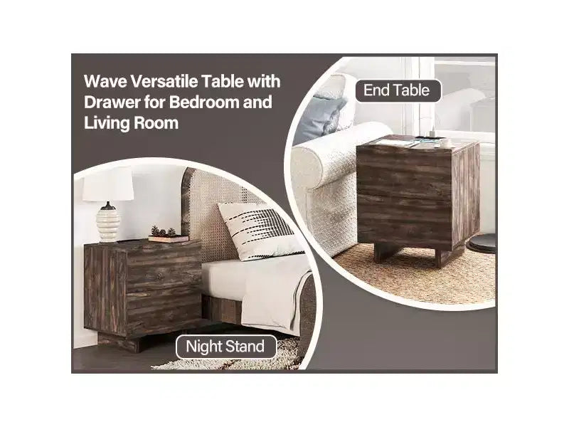 Table d'appoint Bestier Wave avec tiroir et station de charge, prise secteur, ports USB et Type-C pour chambre ou salon