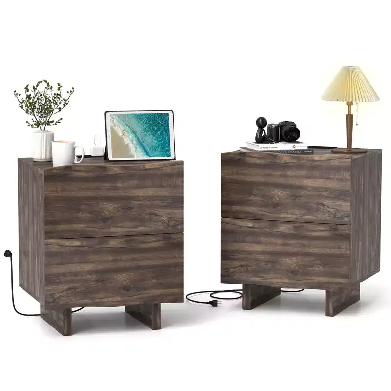 Table d'appoint Bestier Wave avec tiroir et station de charge, prise secteur, ports USB et Type-C pour chambre ou salon