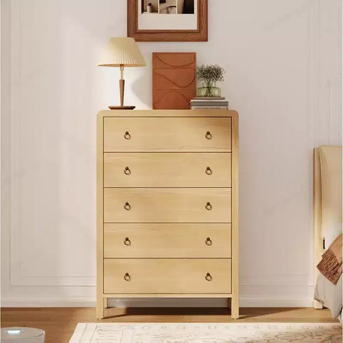 5-Drawer Dresser,Mid Century Modern Chest of Drawers,Drawer Chest Bedroom Organizer Cabinet with Metal Ring Pulls,Large Dresser Organizer for Bedroom