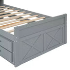 Lit double en bois Whisen, cadre de lit extensible avec lit gigogne double, tête de lit de rangement, trois tiroirs