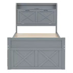 Lit double en bois Whisen, cadre de lit extensible avec lit gigogne double, tête de lit de rangement, trois tiroirs