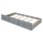 Lit double en bois Whisen, cadre de lit extensible avec lit gigogne double, tête de lit de rangement, trois tiroirs