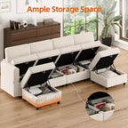 Acekool Canapé d'angle modulable 9 places en forme de L avec pouf de rangement et couchage convertible, pour salon, chambre à coucher, beige