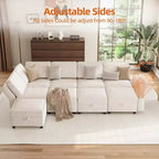 Acekool Canapé d'angle modulable 9 places en forme de L avec pouf de rangement et couchage convertible, pour salon, chambre à coucher, beige
