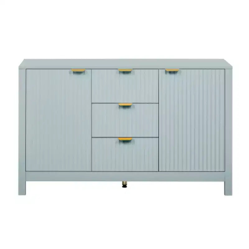 Buffet moderne à vagues 47, meuble de rangement à 3 tiroirs avec texture cannelée, portes à fermeture douce, poignées dorées pour entrée - Panipeachy