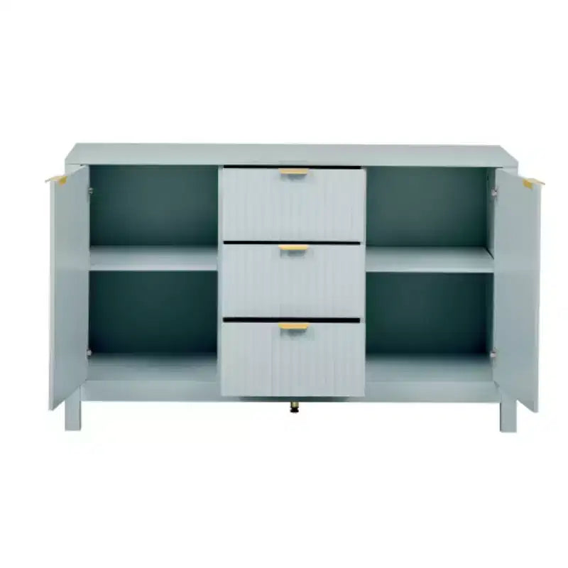 Buffet moderne à vagues 47, meuble de rangement à 3 tiroirs avec texture cannelée, portes à fermeture douce, poignées dorées pour entrée - Panipeachy