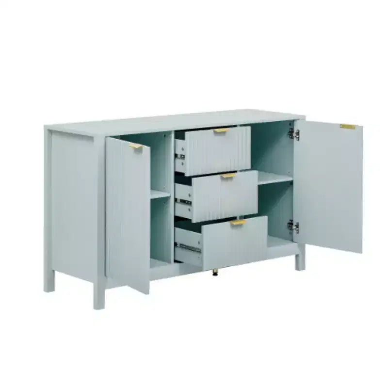 Buffet moderne à vagues 47, meuble de rangement à 3 tiroirs avec texture cannelée, portes à fermeture douce, poignées dorées pour entrée - Panipeachy