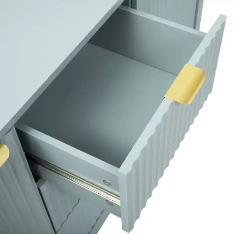 Buffet moderne à vagues 47, meuble de rangement à 3 tiroirs avec texture cannelée, portes à fermeture douce, poignées dorées pour entrée - Panipeachy