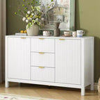Buffet moderne à vagues 47, meuble de rangement à 3 tiroirs avec texture cannelée, portes à fermeture douce, poignées dorées pour entrée - Panipeachy