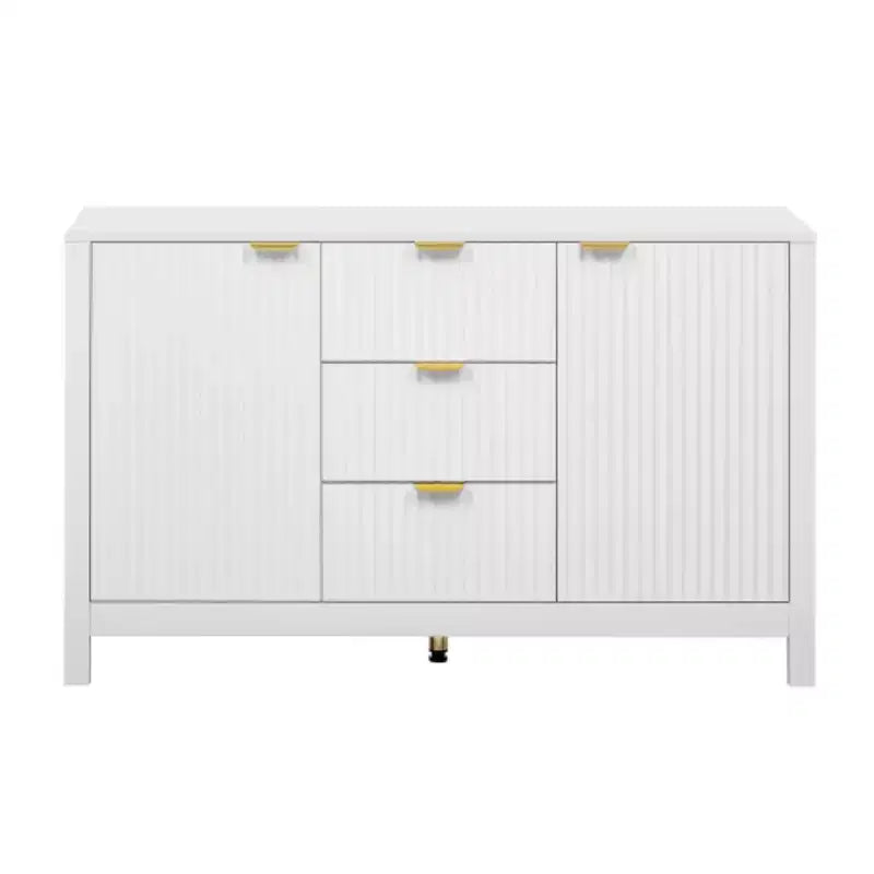 Buffet moderne à vagues 47, meuble de rangement à 3 tiroirs avec texture cannelée, portes à fermeture douce, poignées dorées pour entrée - Panipeachy