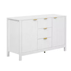 Buffet moderne à vagues 47, meuble de rangement à 3 tiroirs avec texture cannelée, portes à fermeture douce, poignées dorées pour entrée - Panipeachy