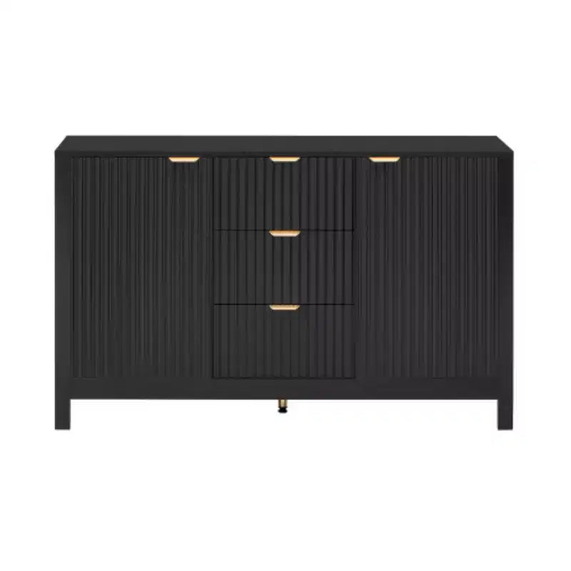 Buffet moderne à vagues 47, meuble de rangement à 3 tiroirs avec texture cannelée, portes à fermeture douce, poignées dorées pour entrée - Panipeachy