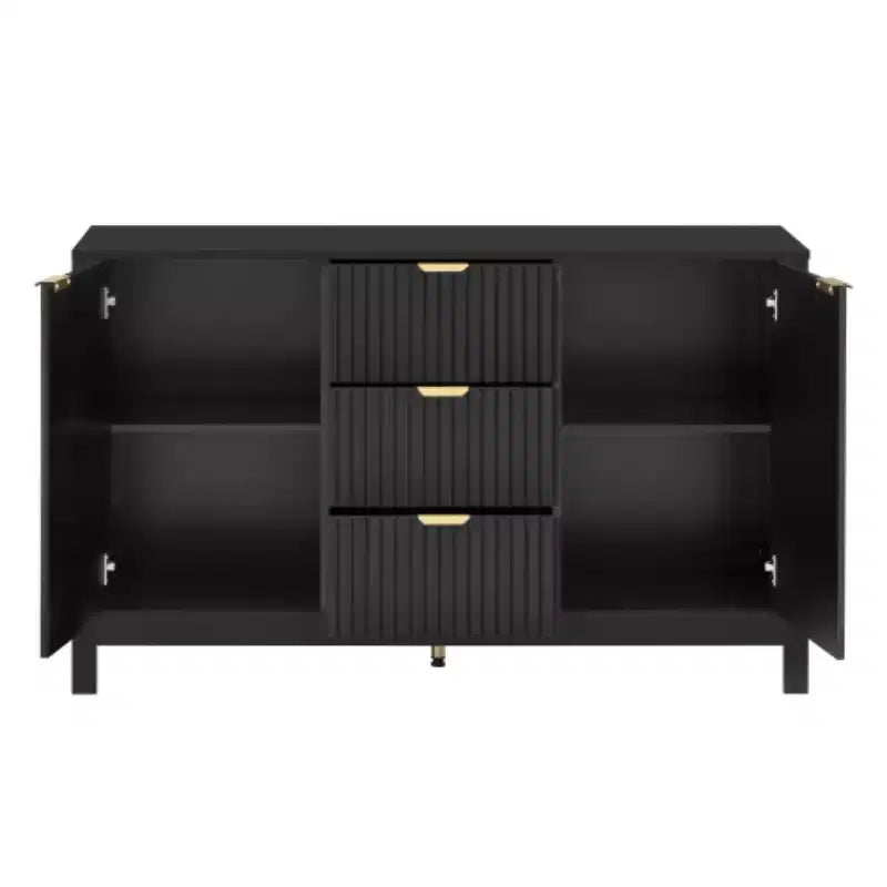 Buffet moderne à vagues 47, meuble de rangement à 3 tiroirs avec texture cannelée, portes à fermeture douce, poignées dorées pour entrée - Panipeachy