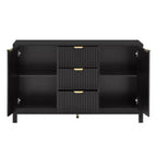 Buffet moderne à vagues 47, meuble de rangement à 3 tiroirs avec texture cannelée, portes à fermeture douce, poignées dorées pour entrée - Panipeachy
