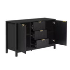 Buffet moderne à vagues 47, meuble de rangement à 3 tiroirs avec texture cannelée, portes à fermeture douce, poignées dorées pour entrée - Panipeachy