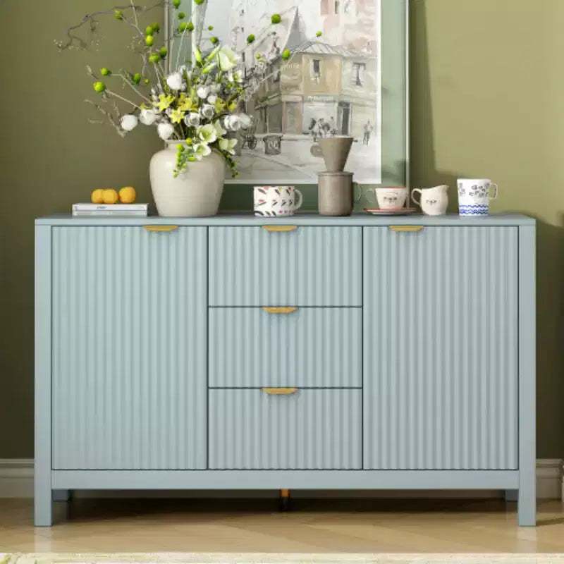 Buffet moderne à vagues 47, meuble de rangement à 3 tiroirs avec texture cannelée, portes à fermeture douce, poignées dorées pour entrée - Panipeachy