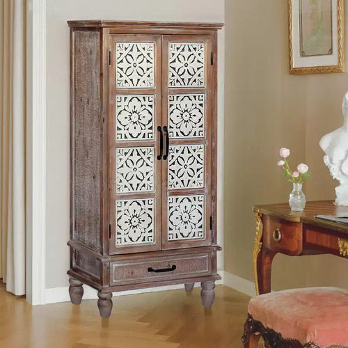 Buffet Haut de Cuisine Ferme Vintage 55, Grand Meuble de Rangement en Bois Composite avec Motif Floral et Tiroir - Panipeachy