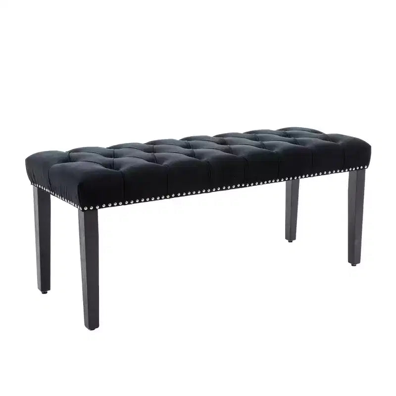 TUYOHW 45.2 Banc Ottomane Moderne en Velours avec Capitonnage, Banc d'entrée Rectangulaire Rembourré avec Pieds en Bois, Banc à Chaussures pour Salon, Chambre à Coucher