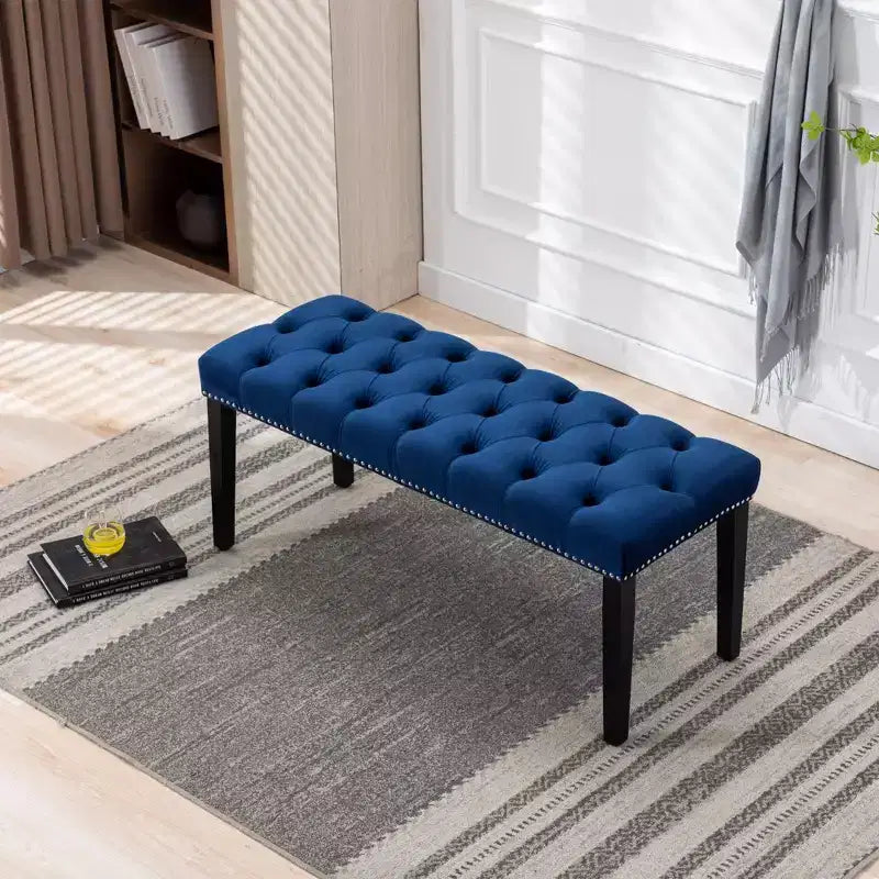 TUYOHW 45.2 Banc Ottomane Moderne en Velours avec Capitonnage, Banc d'entrée Rectangulaire Rembourré avec Pieds en Bois, Banc à Chaussures pour Salon, Chambre à Coucher