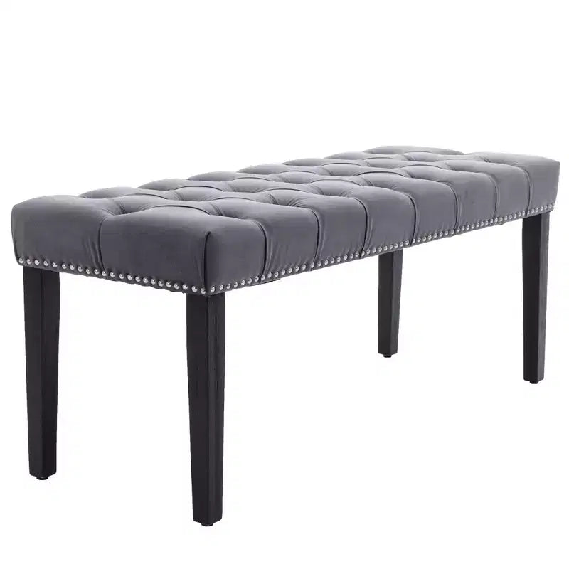 TUYOHW 45.2 Banc Ottomane Moderne en Velours avec Capitonnage, Banc d'entrée Rectangulaire Rembourré avec Pieds en Bois, Banc à Chaussures pour Salon, Chambre à Coucher