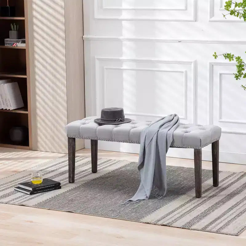 TUYOHW 45.2 Banc Ottomane Moderne en Velours avec Capitonnage, Banc d'entrée Rectangulaire Rembourré avec Pieds en Bois, Banc à Chaussures pour Salon, Chambre à Coucher